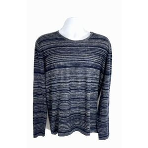 JOHN VARVATOS Men's XL Linen Blend Sweater Gray Blue Striped Long Sleeve